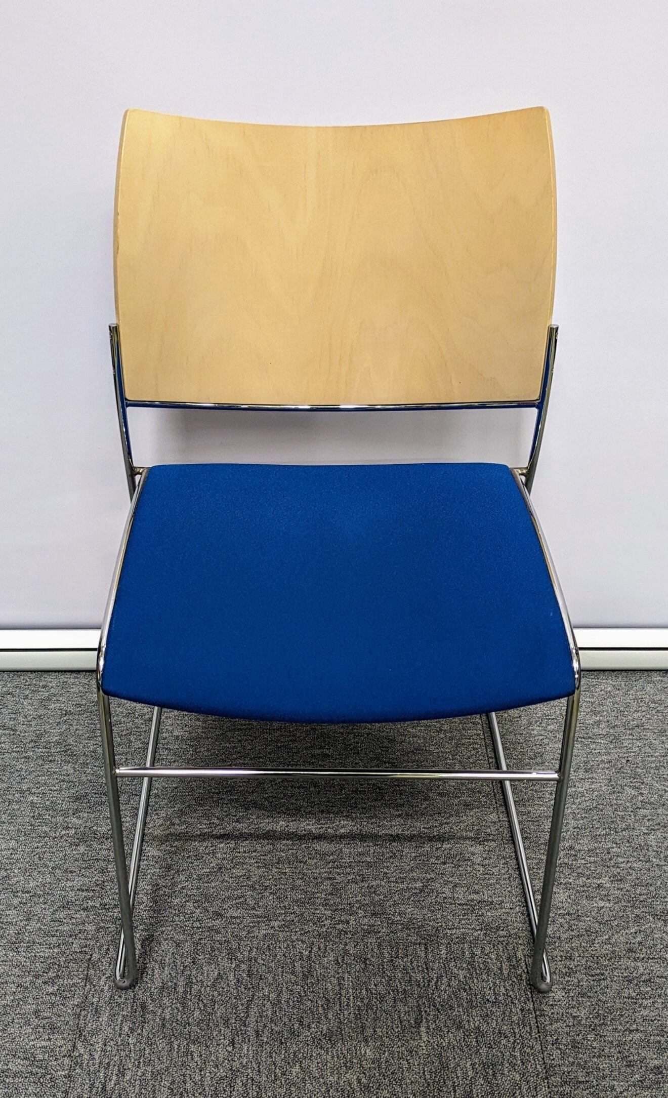 Oak & Blue Material Canteen Chair - Recycle Scotland